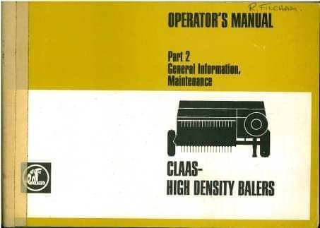 Claas Baler Constant, Dominant, Markant 40 50 60 Operators Manual - General & Maintenance