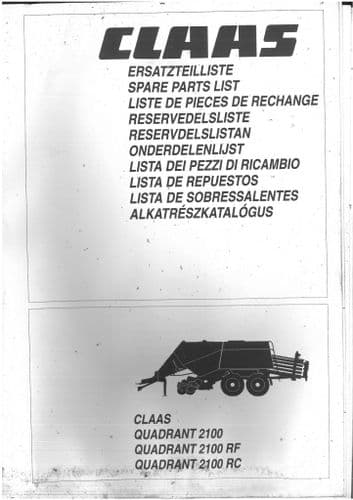 Claas Baler Quadrant 2100 2100 RF 2100 RC Parts Manual