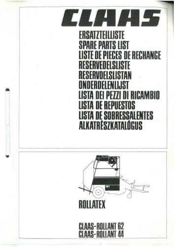 Claas Baler Rollant 62 &  44 Parts Manual