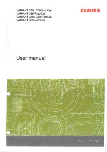Claas Baler Variant 360, 360RC, 365RC, 380, 380RC, 385RC Operators Manual 360 365 380 385 Rotocut RC