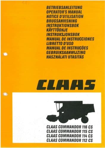 Claas Combine Commandor 112CS 114CS 115CS 116CS 228CS Operators Manual - 112 114 115 116 228 CS
