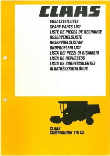 Claas Combine Commandor 115CS Parts Manual 115 CS