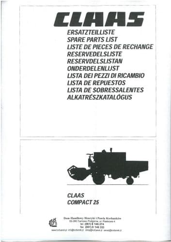 Claas Combine Compact 25 Parts Manual