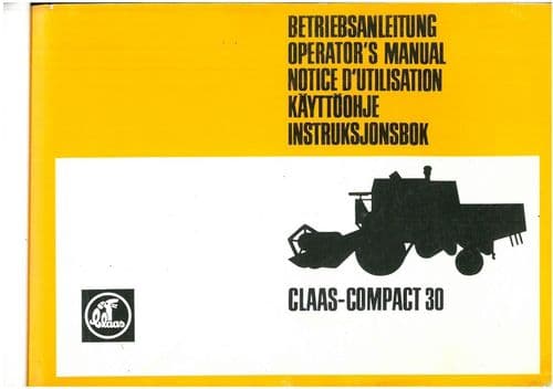 Claas Combine Compact 30 Operators Manual