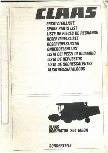 Claas Combine Dominator 204 Mega Parts Manual