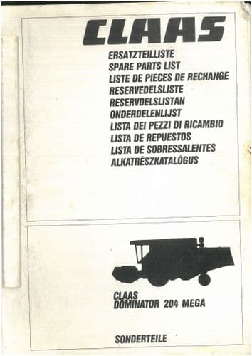 Claas Combine Dominator 204 Mega Parts Manual