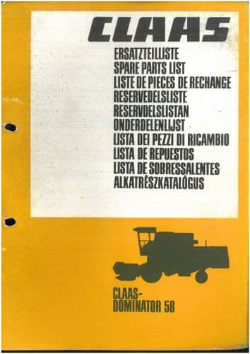 Claas Combine Dominator 58 Parts Manual - ORIGINAL
