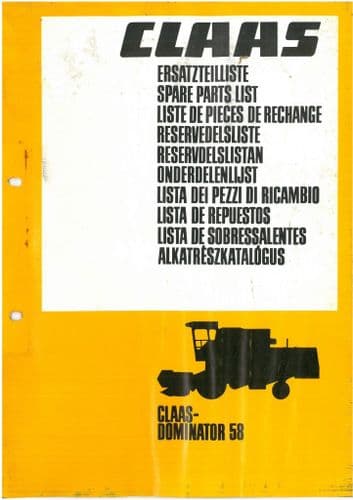 Claas Combine Dominator 58 Parts Manual