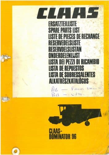 Claas Combine Dominator 96 Parts Manual