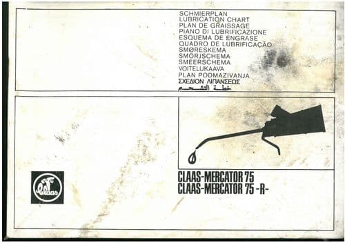 Claas Combine Mercator 75, Mercator 75R Lubrication Chart Manual