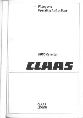 Claas Combine Vario Cutterbar for Claas Lexion-  Operators Manual