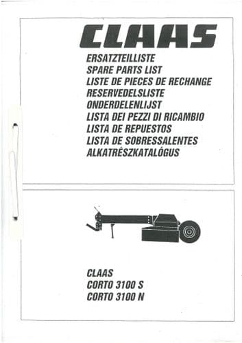 Claas Corto 3100S & 3100N  3100 Parts Manual 3100 S & 3100 N