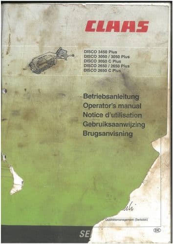Claas Disco 2650 3050 3450 Mower PLUS / C PLUS Operators Manual - ORIGINAL