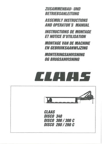Claas Disco Mower 260 260C 300 300C 340 Operators Manual
