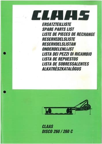 Claas Disco Mower 260 & 260C Parts Manual - C