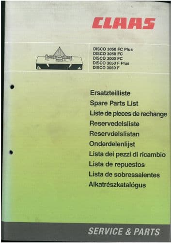 Claas Disco Mower 3000 FC & 3050 F / F PLUS / FC / FC PLUS Parts Manual