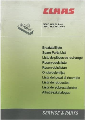 Claas Disco Mower 3100 FC Profil / FRC Profil Parts Manual