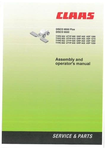 Claas Disco Mower 8550 & 8550 PLUS Operators Manual - Various Type & Groups - Check Image