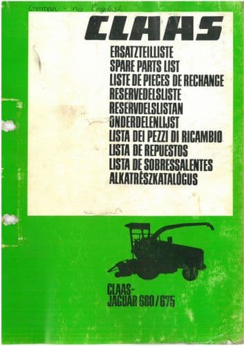 Claas Forage Harvester Jaguar 680 675 Parts Manual - German Text Only