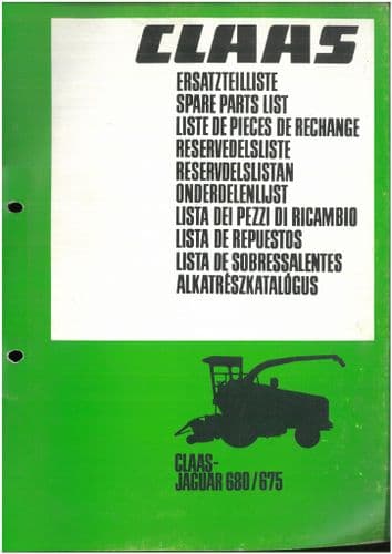 Claas Forage Harvester Jaguar 680 675 Parts Manual - German Text Only - ORIGINAL