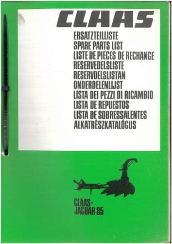 Claas Forage Harvester Jaguar 85 Parts Manual - ORIGINAL