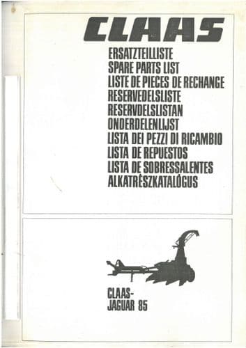 Claas Forage Harvester Jaguar 85 Parts Manual