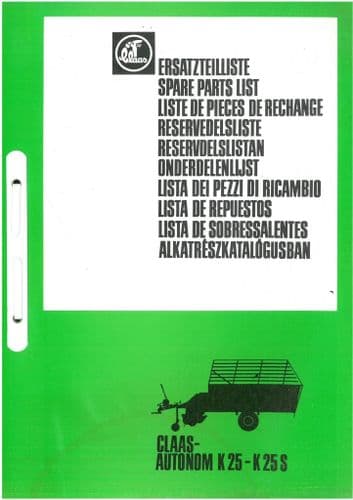 Claas Forage Wagon Autonom K25 & K25S Parts Manual