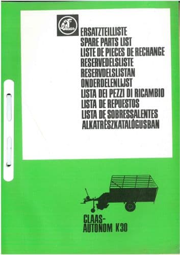 Claas Forage Wagon Autonom K30 Parts Manual