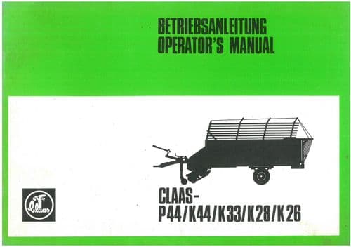 Claas Forage Wagon K26 K28 K33 K44 P44 Operators Manual