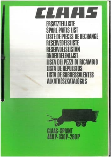 Claas Forage Wagon Sprint 260P 330P 440P Parts Manual - ORIGINAL