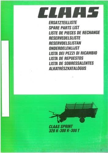 Claas Forage Wagon Sprint 300T 300K 320K Parts Manual
