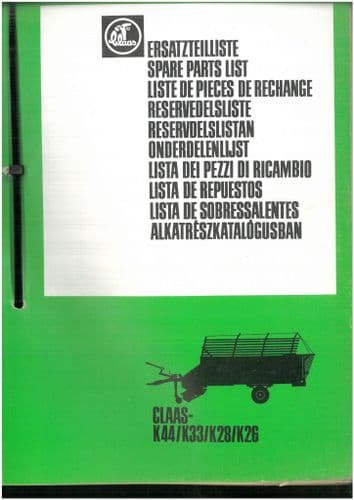Claas Forage Wagon Sprint K26 K28 K33 K44 Parts Manual - ORIGINAL