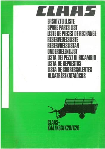 Claas Forage Wagon Sprint K26 K28 K33 K44 Parts Manual