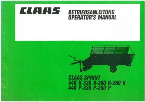 Claas Forage Wagon  Sprint P-260 P-330 K-440 K-260 K-280 K-330  440 Operators Manual