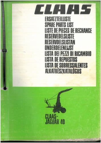 Claas Forager Jaguar 40 Parts Manual - ORIGINAL