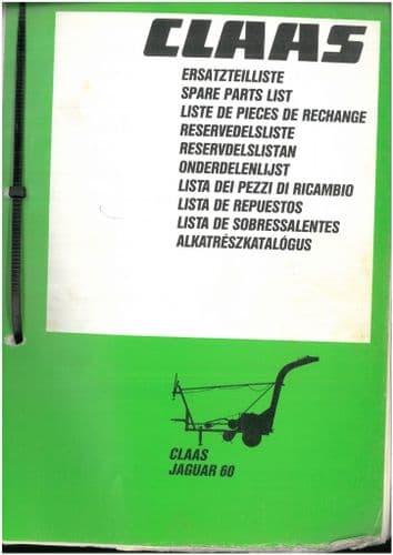 Claas Forager Jaguar 60 Parts Manual - ORIGINAL