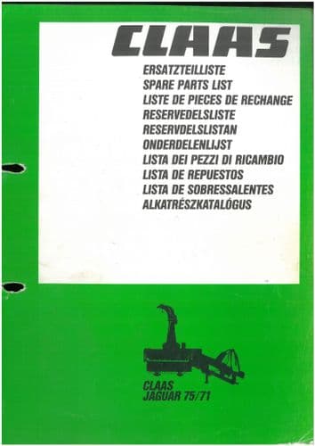 Claas Forager Jaguar 75 & 71 Parts Manual - ORIGINAL