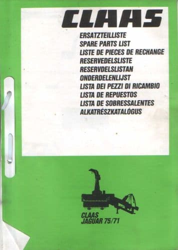 Claas Forager Jaguar 75 & 71 Parts Manual