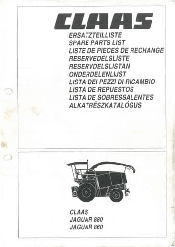 Claas Forager Jaguar 860 & 880 Parts Manual