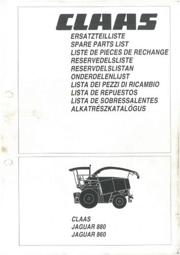 Claas Forager Jaguar 860 & 880 Parts Manual