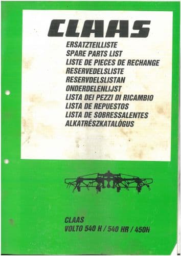 Claas Hay Tedder Volto 540H 540HR 450H Parts Manual