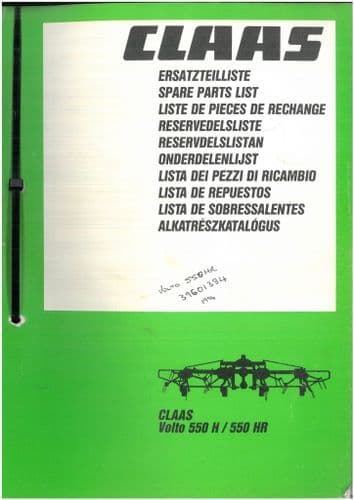 Claas Hay Tedder Volto 550H & 550HR  Parts Manual