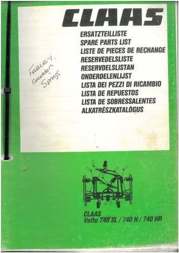 Claas Hay Tedder Volto 740SL  740H 740HR Parts Manual