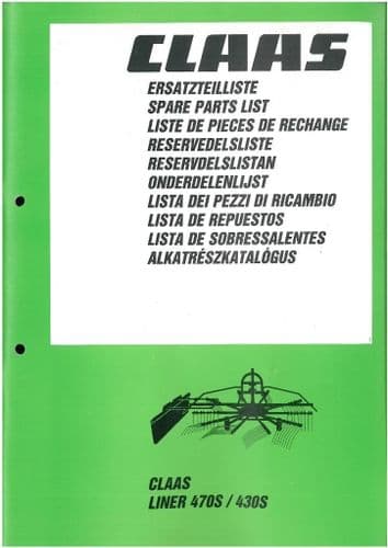 Claas Liner 430 470 S Rake Parts Manual - 430S, 470S