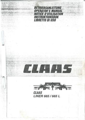 Claas Liner 665 & 665L Twin Rake Operators Manual