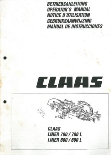 Claas Liner 680 680L 780 780L Twin Rake  - Operators Manual - 680 680L 780 780L