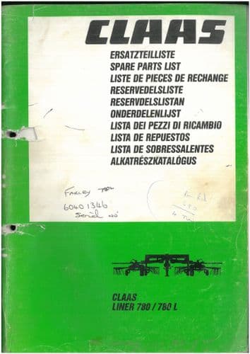 Claas Liner 780 & 780L Rake Parts Manual