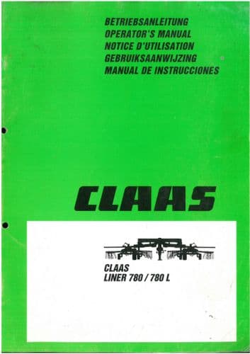 Claas Liner 780 & 780L Twin Rake Operators Manual