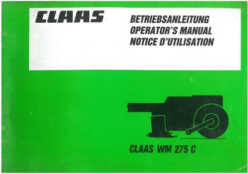 Claas Mower Conditioner  WM275C Operators Manual WM 275 C