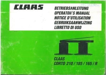 Claas Mower Corto 210 185 165 R Operators Manual